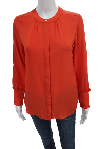 J Crew Womens Basic Solid Orange Long Sleeve Blouse Button Round Neck Size 2XS