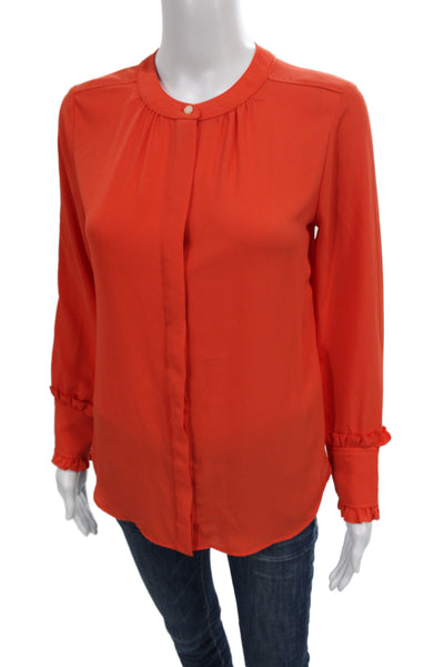 J Crew Womens Basic Solid Orange Long Sleeve Blouse Button Round Neck Size 2XS