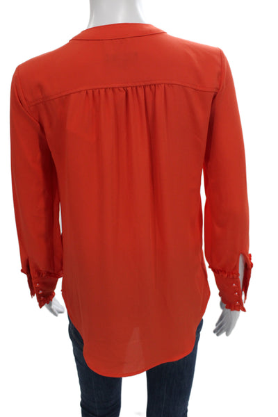 J Crew Womens Basic Solid Orange Long Sleeve Blouse Button Round Neck Size 2XS