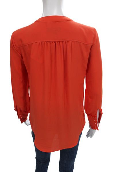 J Crew Womens Basic Solid Orange Long Sleeve Blouse Button Round Neck Size 2XS