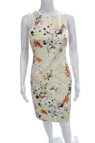 Club Monaco Women Sheath Dress Beige Floral Sleeveless Neck Zip Short Size 0