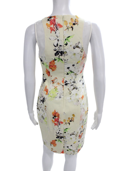 Club Monaco Women Sheath Dress Beige Floral Sleeveless Neck Zip Short Size 0