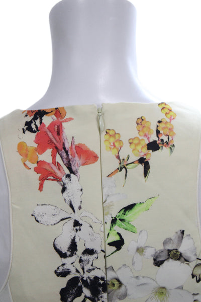 Club Monaco Women Sheath Dress Beige Floral Sleeveless Neck Zip Short Size 0