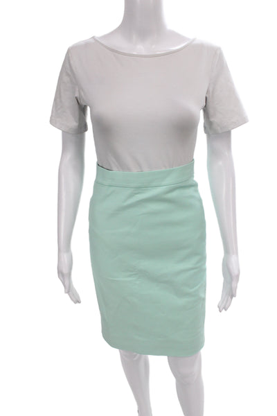 J Crew Women Pencil Skirt Green Knee Length Cotton Zip Size 00