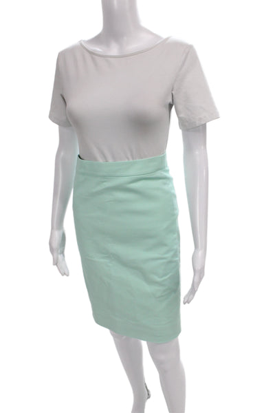 J Crew Women Pencil Skirt Green Knee Length Cotton Zip Size 00