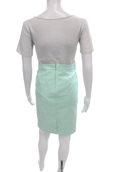 J Crew Women Pencil Skirt Green Knee Length Cotton Zip Size 00