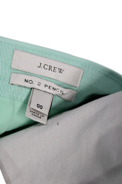 J Crew Women Pencil Skirt Green Knee Length Cotton Zip Size 00