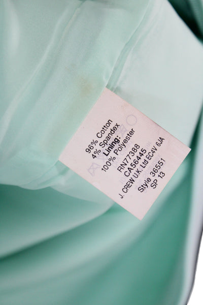 J Crew Women Pencil Skirt Green Knee Length Cotton Zip Size 00