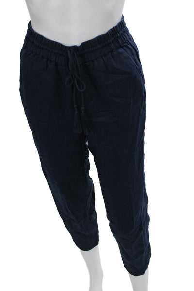 J Crew Women Cropped Linen Pants Blue Drawstring Casual Size 2XS