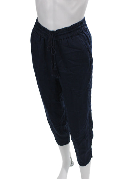 J Crew Women Cropped Linen Pants Blue Drawstring Casual Size 2XS