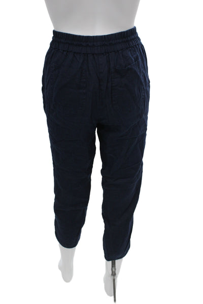 J Crew Women Cropped Linen Pants Blue Drawstring Casual Size 2XS