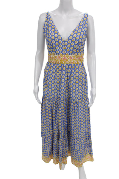 Point Sur Womens Blue Floral V-Neck Sleeveless Maxi Dress Size 2P