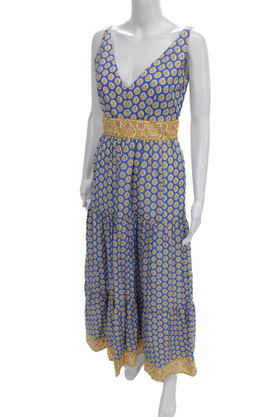 Point Sur Womens Blue Floral V-Neck Sleeveless Maxi Dress Size 2P