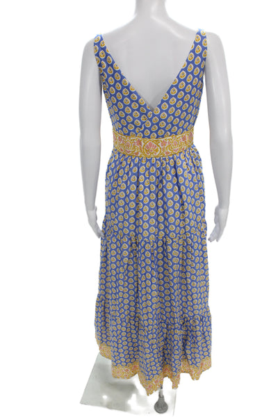 Point Sur Womens Blue Floral V-Neck Sleeveless Maxi Dress Size 2P