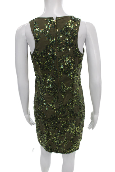 J Crew Women Tank Dress Green Geometric Cotton Sequin Size 00