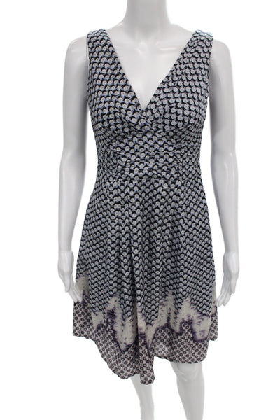 Nanette Lepore Womens Fit & Flare Dress Blue Silk V-Neck Sleeveless Size 0