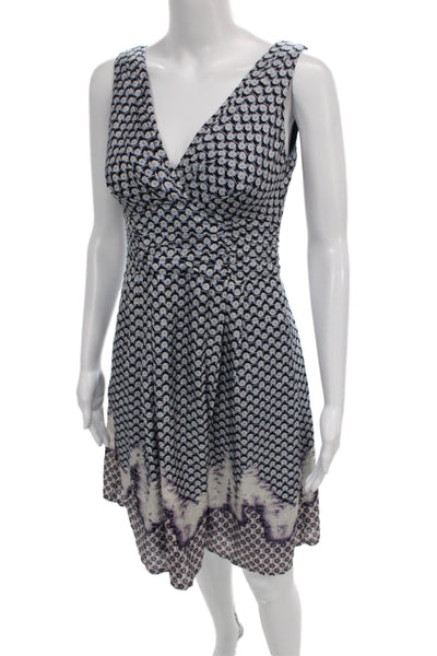 Nanette Lepore Womens Fit & Flare Dress Blue Silk V-Neck Sleeveless Size 0