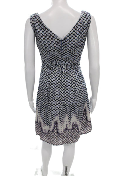 Nanette Lepore Womens Fit & Flare Dress Blue Silk V-Neck Sleeveless Size 0