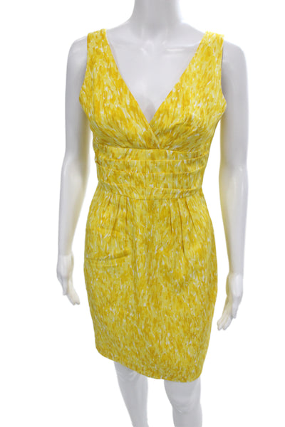 Trina Turk Womens Sheath Dress Yellow V Neck Sleeveless Geometric Size 0