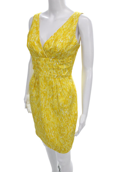 Trina Turk Womens Sheath Dress Yellow V Neck Sleeveless Geometric Size 0