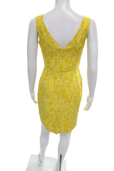 Trina Turk Womens Sheath Dress Yellow V Neck Sleeveless Geometric Size 0