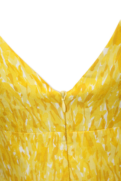 Trina Turk Womens Sheath Dress Yellow V Neck Sleeveless Geometric Size 0