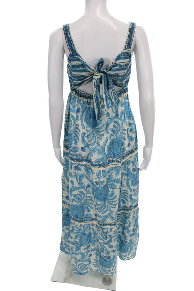 Joie Women Maxi Dress Blue Floral Cotton Square Neck Sleeveless Bohemian Size 2