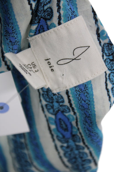 Joie Women Maxi Dress Blue Floral Cotton Square Neck Sleeveless Bohemian Size 2