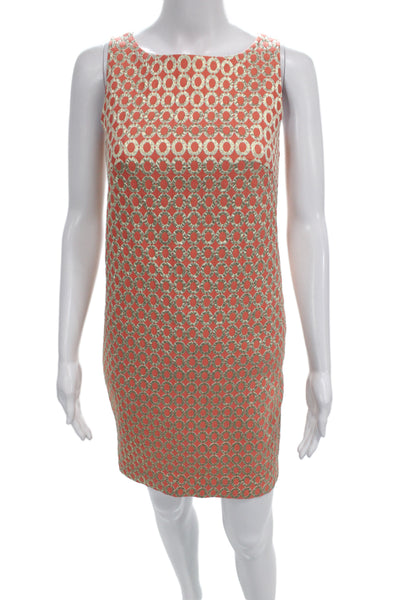 J Crew Womens Gold Geometric Shift Dress Sleeveless Short Zip Size 0
