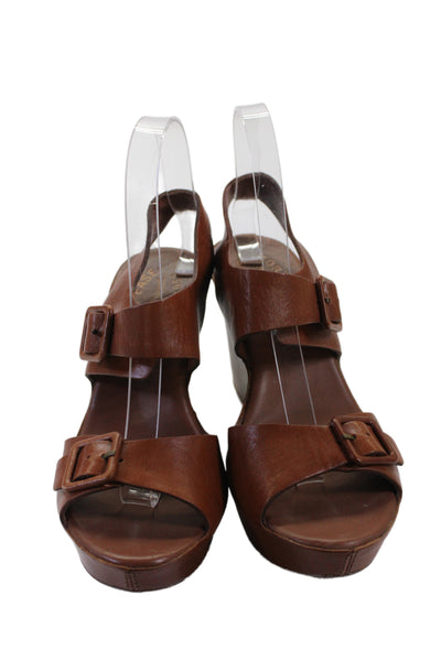 Kork Ease Women's Open Toe Leather Buckle Wedge Sandals Brown Size 36.5