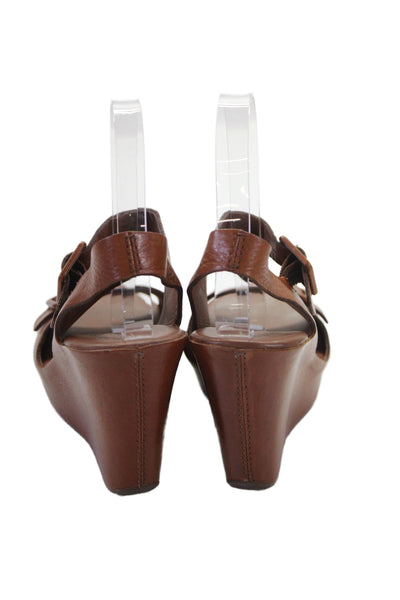 Kork Ease Women's Open Toe Leather Buckle Wedge Sandals Brown Size 36.5