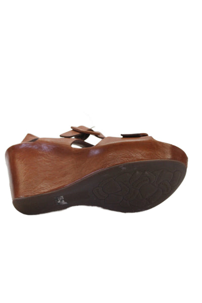 Kork Ease Women's Open Toe Leather Buckle Wedge Sandals Brown Size 36.5