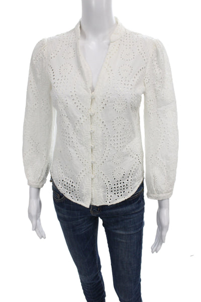 Jonathan Simkhai Women Tunic White V Neck Floral 3/4 Sleeve Cotton Size S