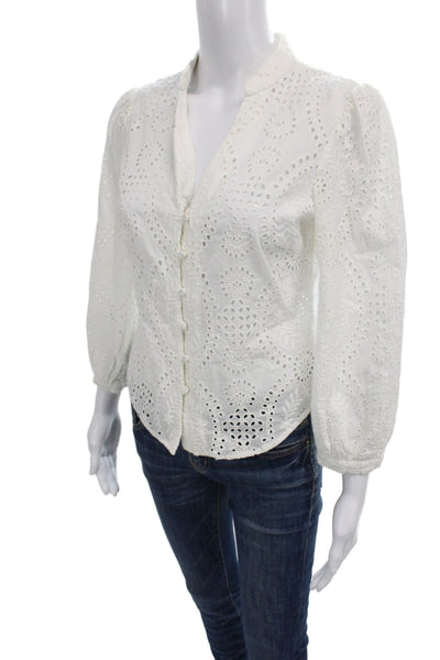 Jonathan Simkhai Women Tunic White V Neck Floral 3/4 Sleeve Cotton Size S