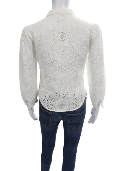 Jonathan Simkhai Women Tunic White V Neck Floral 3/4 Sleeve Cotton Size S