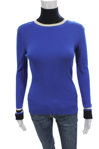 Tory Sport Women Turtleneck Merino Wool Pullover Sweater Blue Size XS