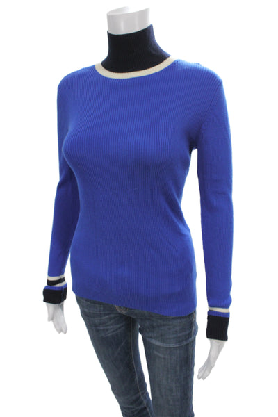 Tory Sport Women Turtleneck Merino Wool Pullover Sweater Blue Size XS