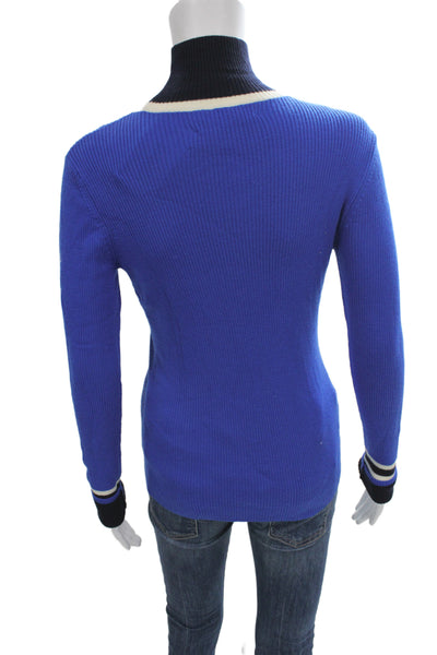 Tory Sport Women Turtleneck Merino Wool Pullover Sweater Blue Size XS