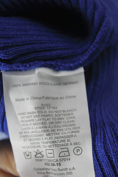 Tory Sport Women Turtleneck Merino Wool Pullover Sweater Blue Size XS