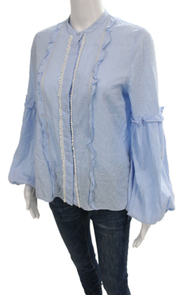 Alexis Womens Tunic Blue Polka Dot High Neck Long Sleeve Cotton Size S