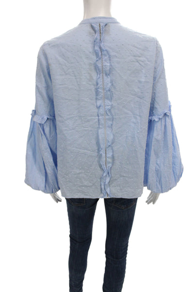Alexis Womens Tunic Blue Polka Dot High Neck Long Sleeve Cotton Size S