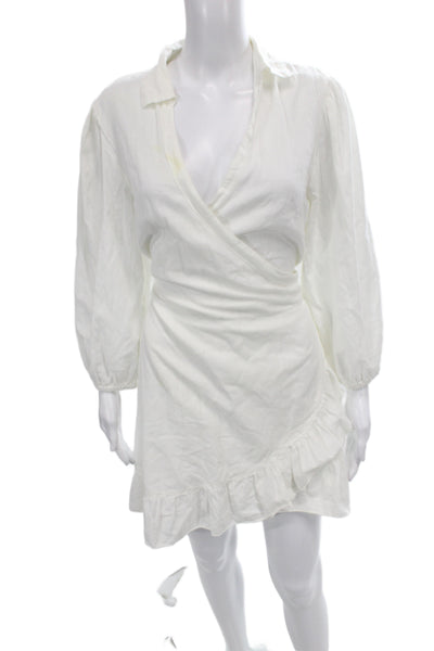 Melissa Odabash Womens Wrap Dress White Collared Long Sleeve Tie Cotton Size M