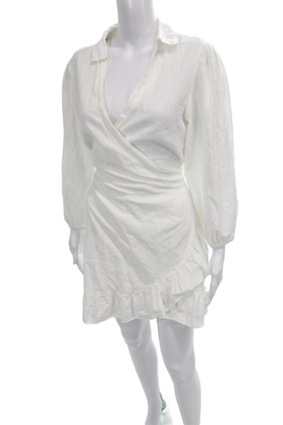 Melissa Odabash Womens Wrap Dress White Collared Long Sleeve Tie Cotton Size M