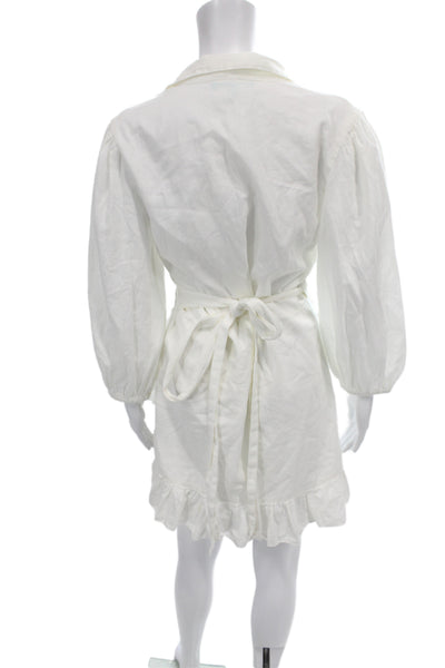 Melissa Odabash Womens Wrap Dress White Collared Long Sleeve Tie Cotton Size M