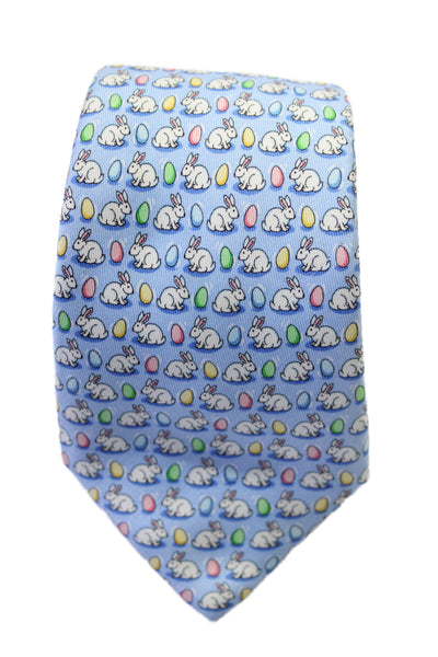 Vineyard Vines Mens Silk Novelty Egg Bunny Print Necktie Blue Multi Colored