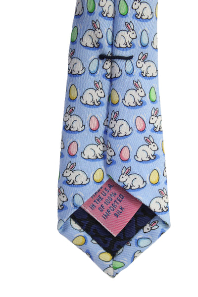 Vineyard Vines Mens Silk Novelty Egg Bunny Print Necktie Blue Multi Colored