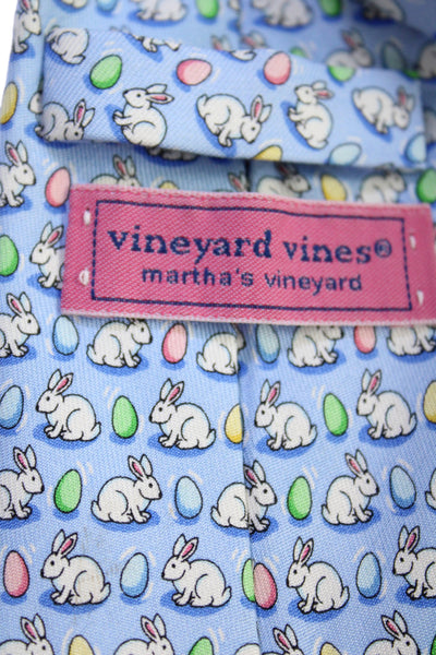 Vineyard Vines Mens Silk Novelty Egg Bunny Print Necktie Blue Multi Colored