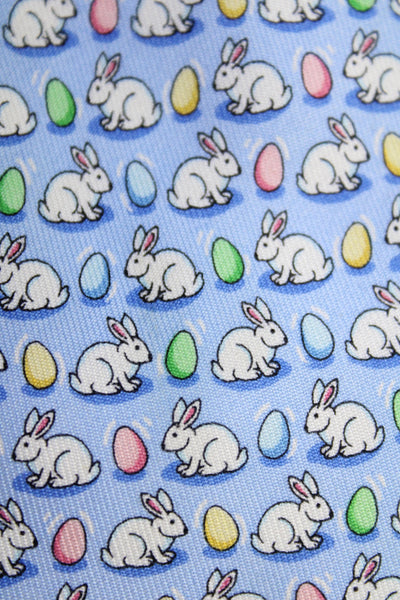 Vineyard Vines Mens Silk Novelty Egg Bunny Print Necktie Blue Multi Colored