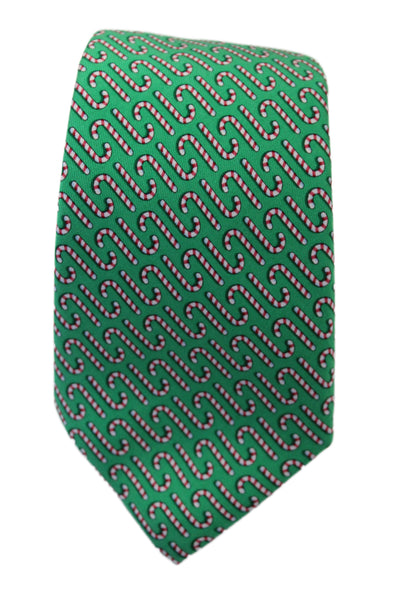 Vineyard Vines Mens Silk Novelty Candy Cane Print Necktie Green Multi Colored