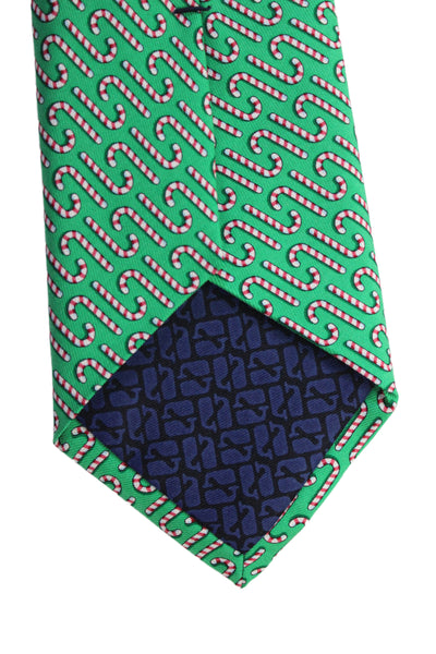 Vineyard Vines Mens Silk Novelty Candy Cane Print Necktie Green Multi Colored